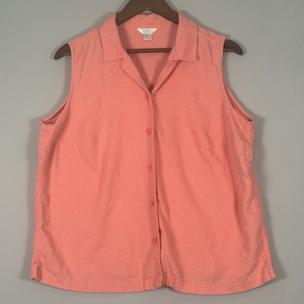 Christopher & Banks Button Down Shirt Women XL Coral Pink NWOT Summer Casual